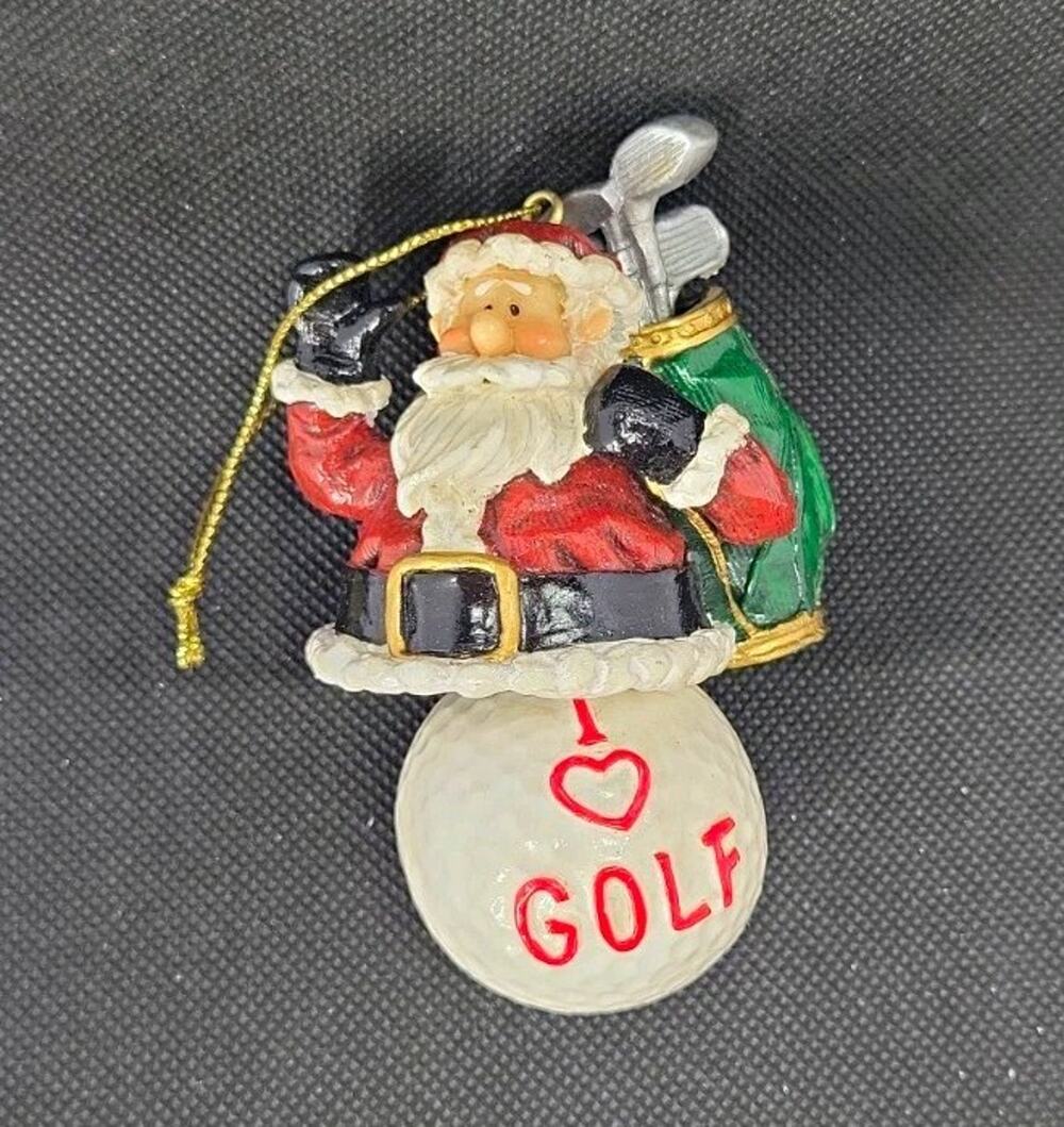 Santa Claus Golf Ball Hanging Christmas Ornament Red White Black Green 3 in